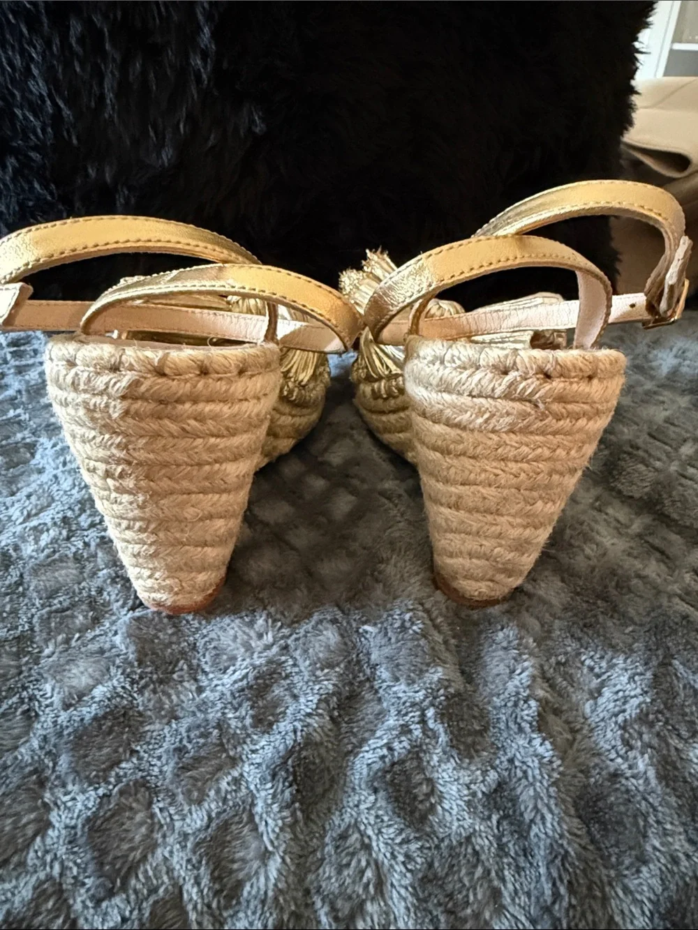 Loeffler Randall Metallic Gold Espadrille Wedge Sandals with Bow